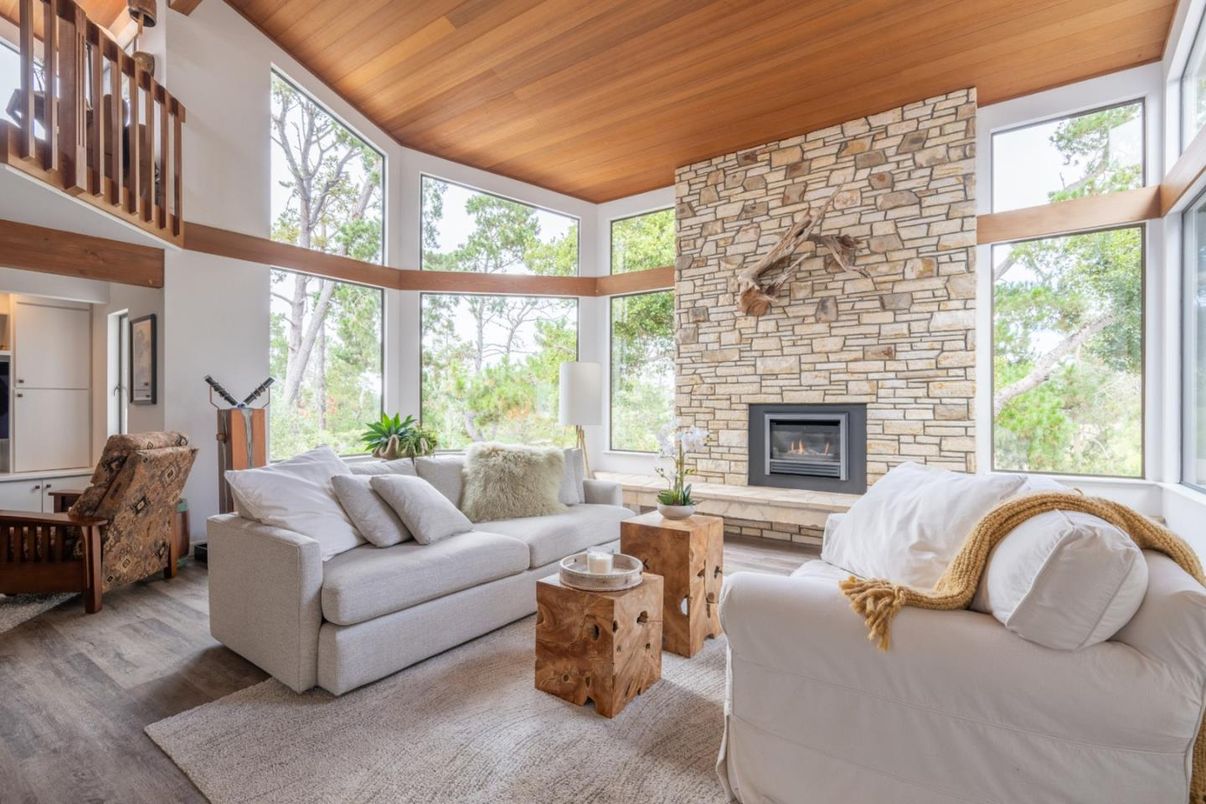 Fireplace, Interior, Living room, Stone Walls, Wooden Ceilings, Wood Texture Flooring