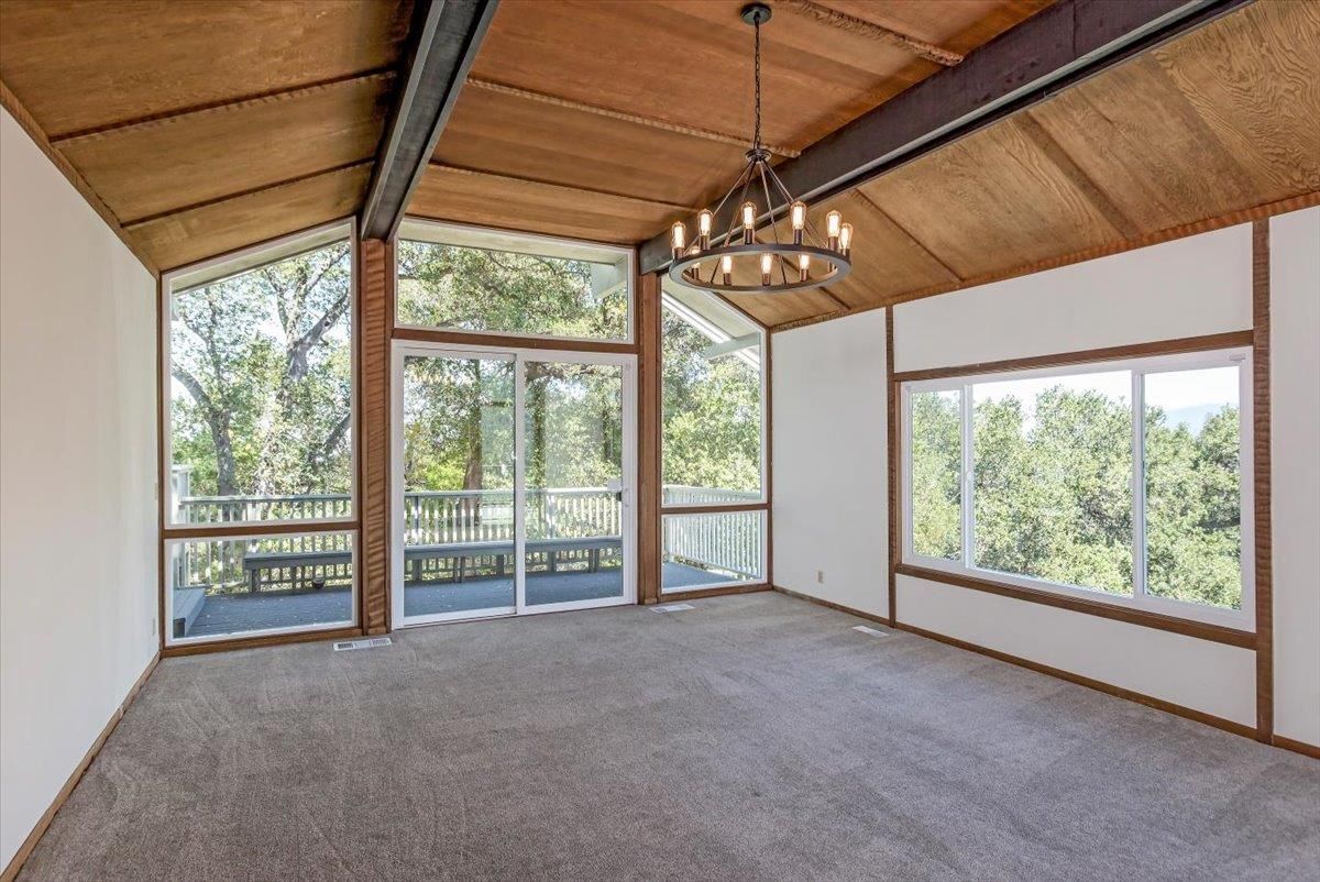 Chandelier, Empty room, Interior, Sun Room, Wooden Ceilings