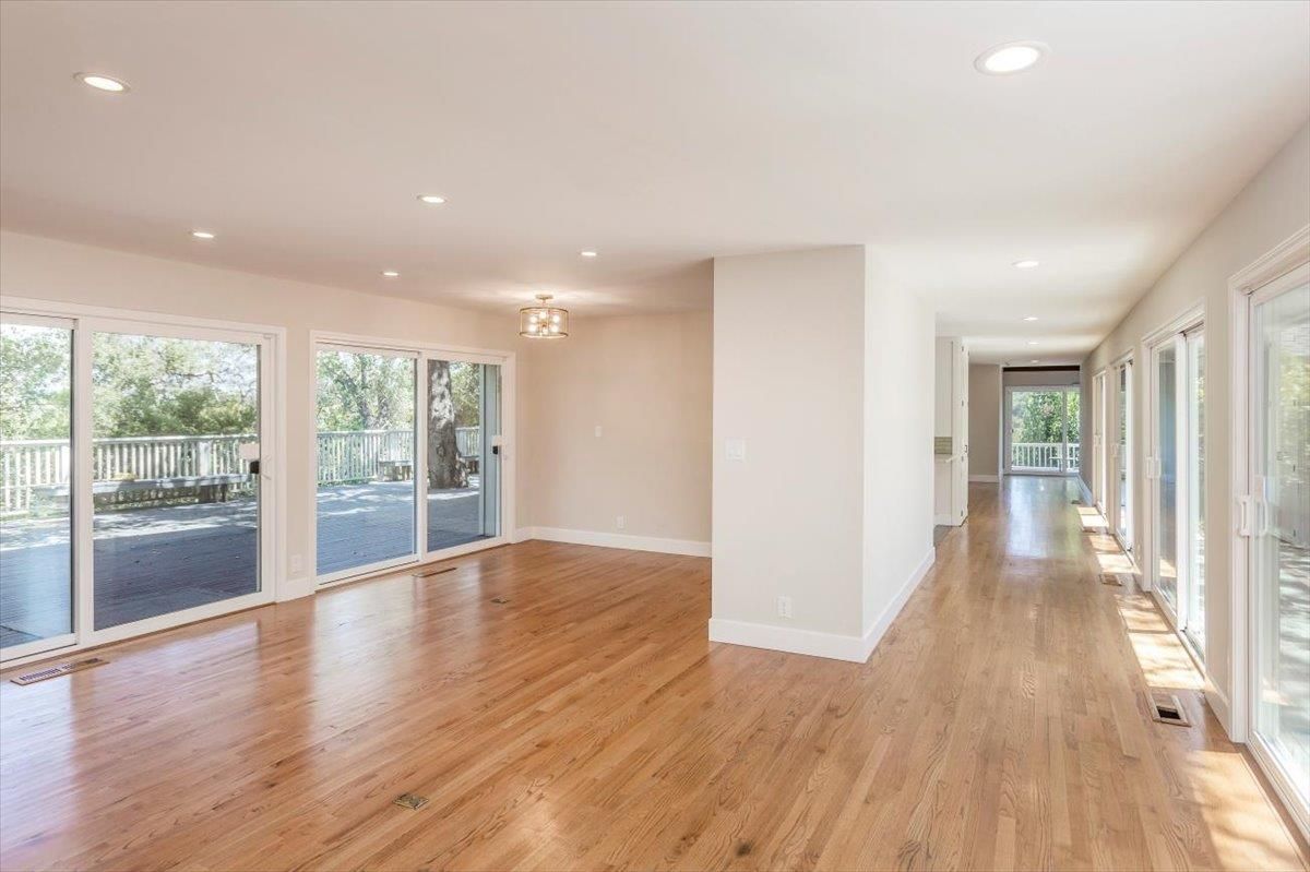 Chandelier, Empty room, Interior, Recessed Lighting, Wood Texture Flooring