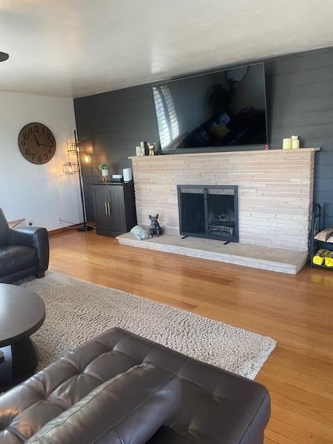 Fireplace, Interior, Living room, Wood Texture Flooring, Wooden Walls