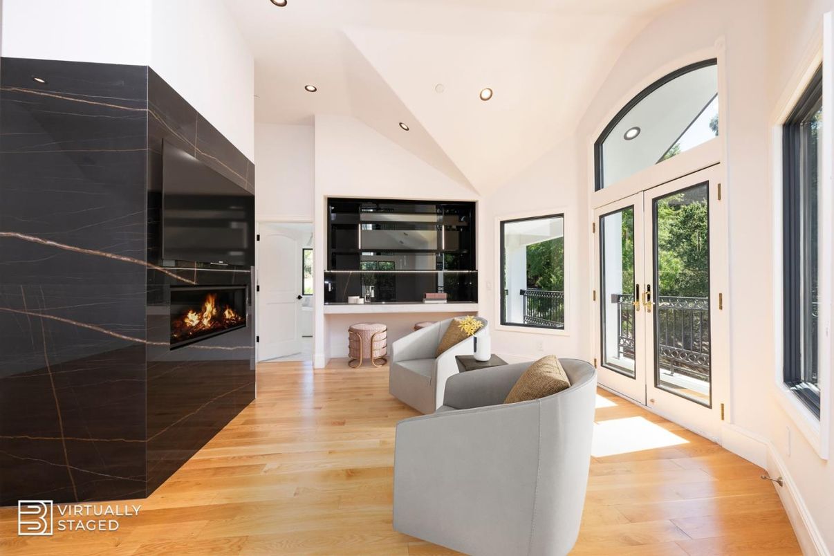 Fireplace, Interior, Recessed Lighting, Wood Texture Flooring