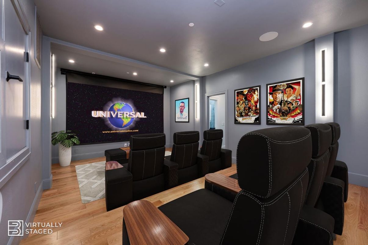 Home Theatre Room, Interior, Projection Screen, Recessed Lighting, Theatre Room, Wood Texture Flooring
