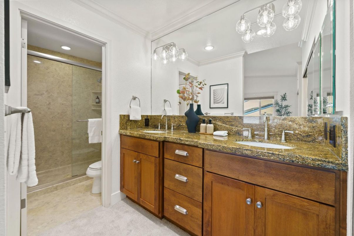 Bathroom, Dual Sink Vanities, Glass Shower, Interior, Recessed Lighting
