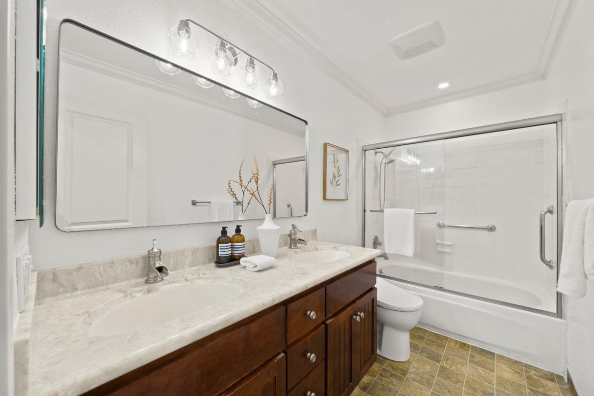 Bathroom, Dual Sink Vanities, Glass Shower, Interior, Recessed Lighting