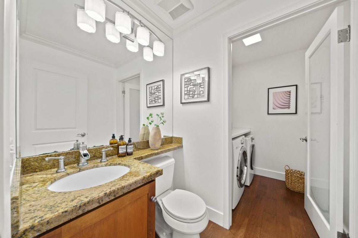 Bathroom, Interior, Washer, Wood Texture Flooring