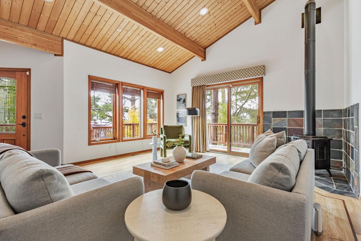 Fireplace, Interior, Living room, Recessed Lighting, Wooden Beams, Wooden Ceilings, Wood Texture Flooring
