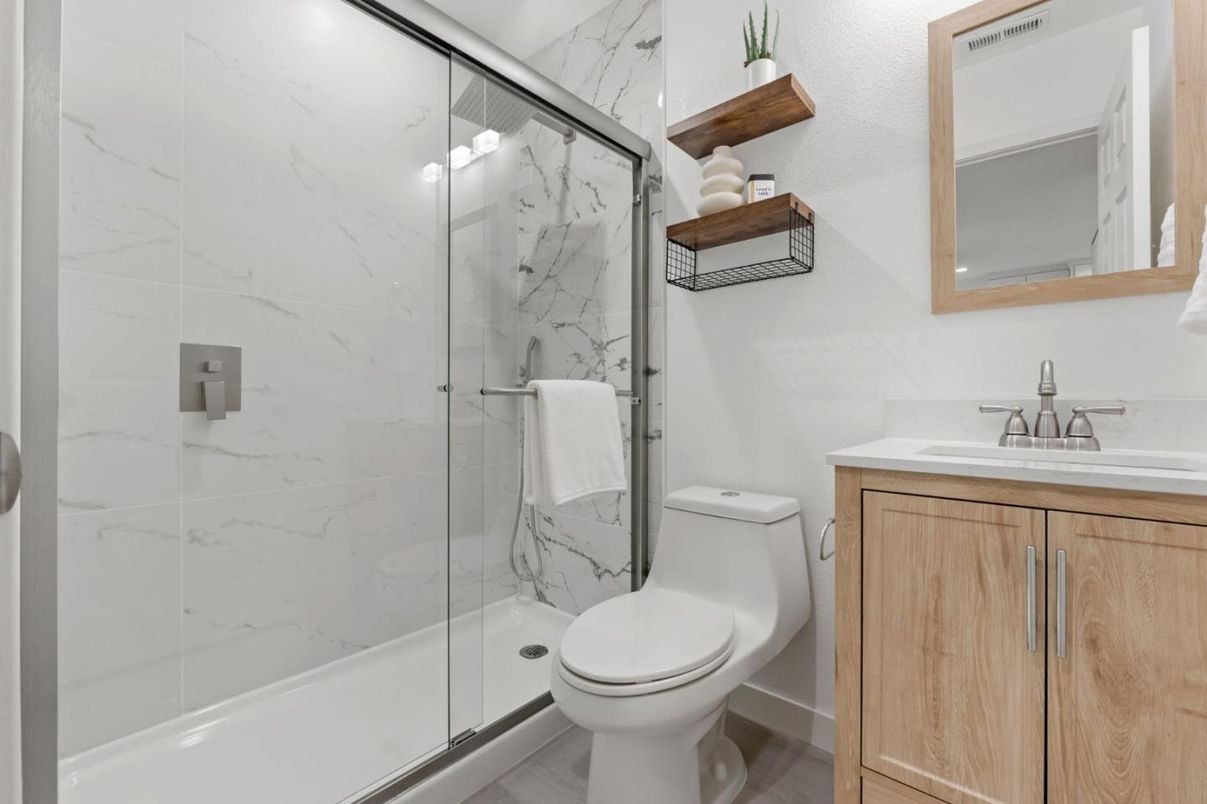 Bathroom, Glass Shower, Interior, Marble Walls
