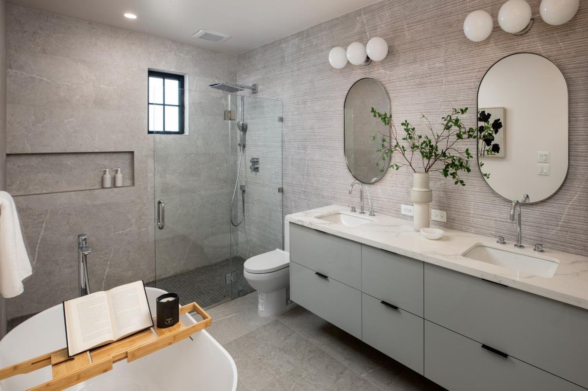 Bathroom, Dual Sink Vanities, Glass Shower, Interior, Recessed Lighting