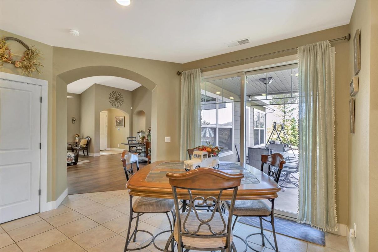 Dining room, Interior, Recessed Lighting, Wood Texture Flooring