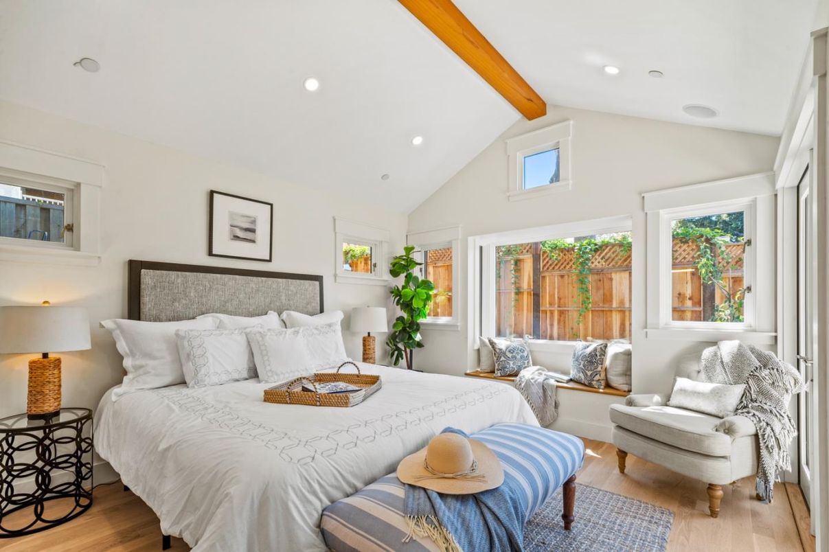 Bedroom, Interior, Recessed Lighting, Wooden Beams, Wood Texture Flooring