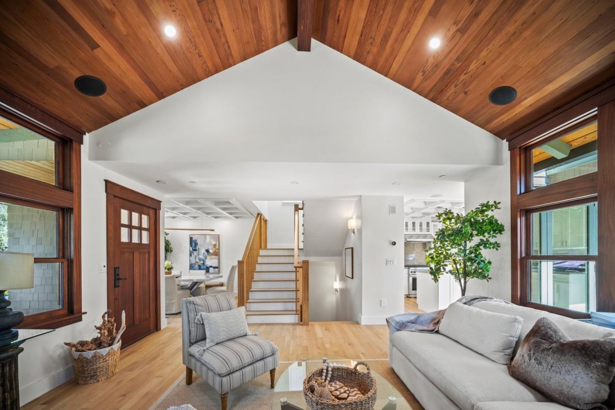 Interior, Living room, Recessed Lighting, Wooden Ceilings, Wood Texture Flooring