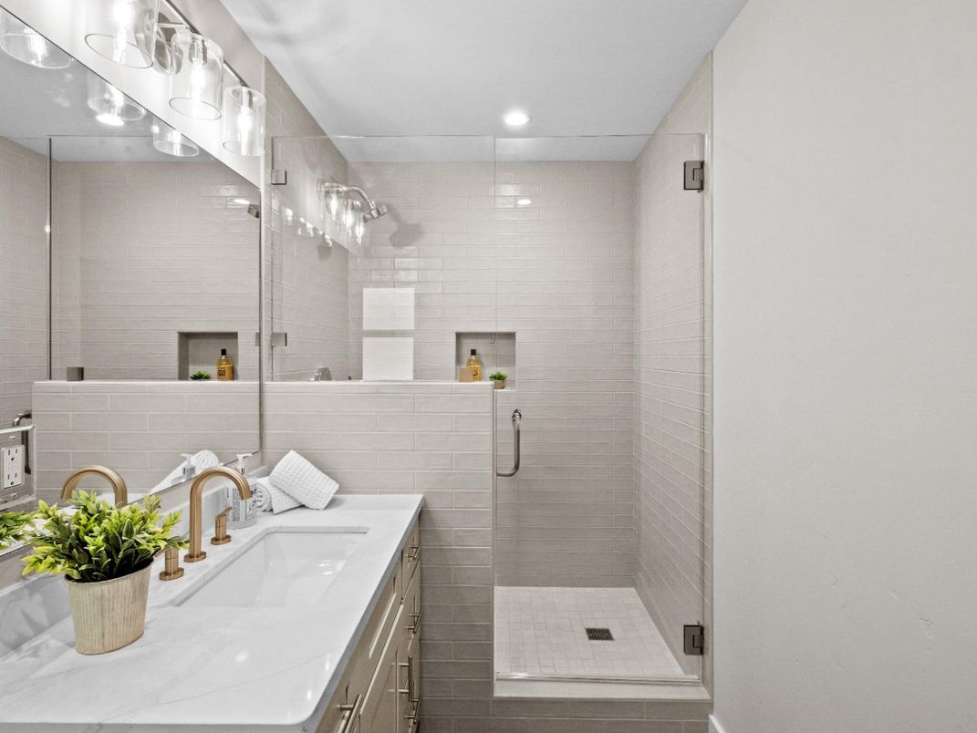 Bathroom, Glass Shower, Interior, Recessed Lighting