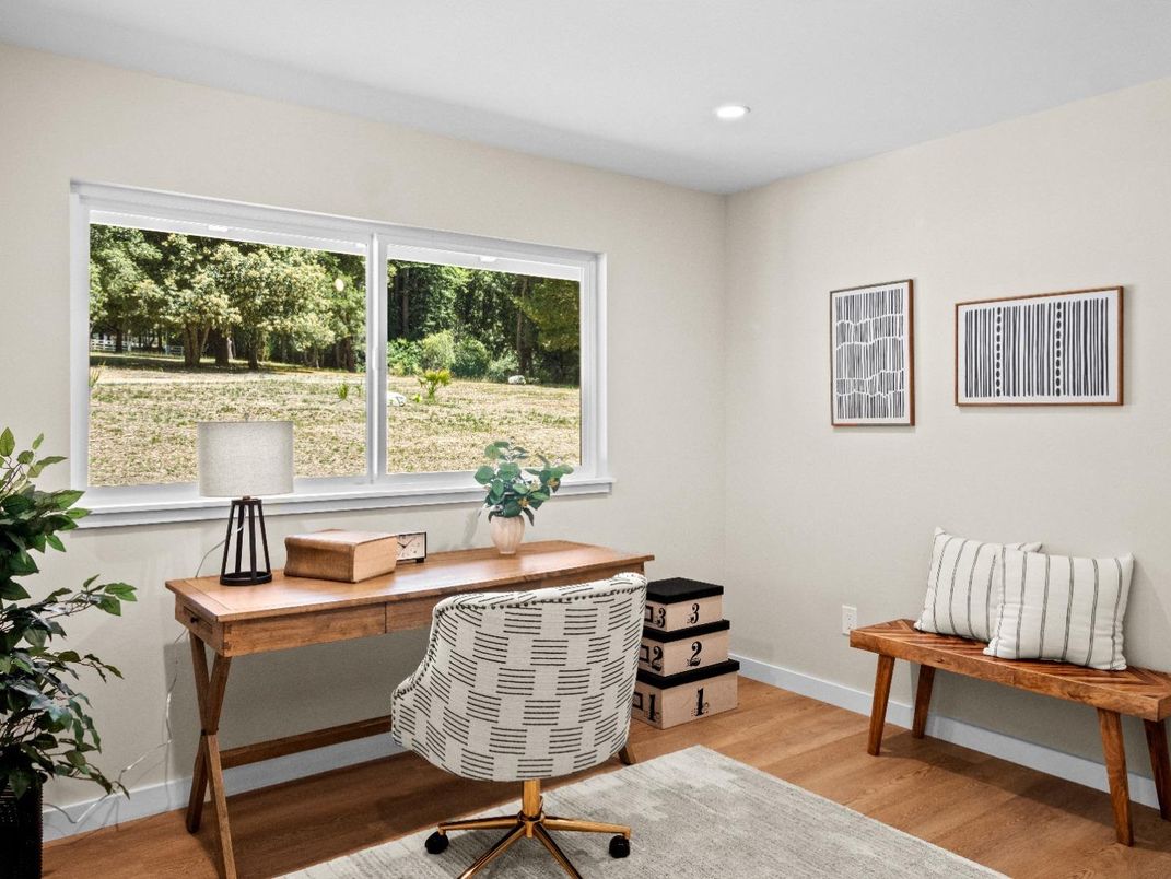 Home Office, Interior, Recessed Lighting, Wood Texture Flooring