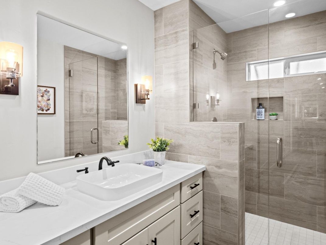 Bathroom, Glass Shower, Interior, Recessed Lighting