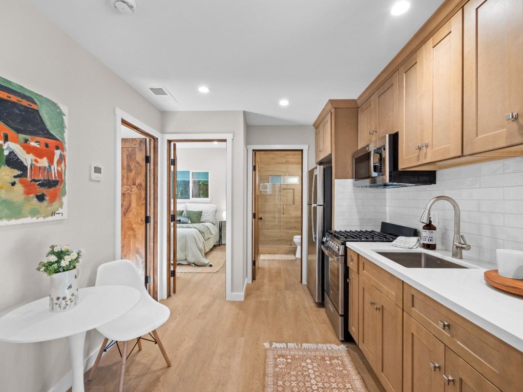 Interior, Kitchen, Recessed Lighting, Wood Texture Flooring