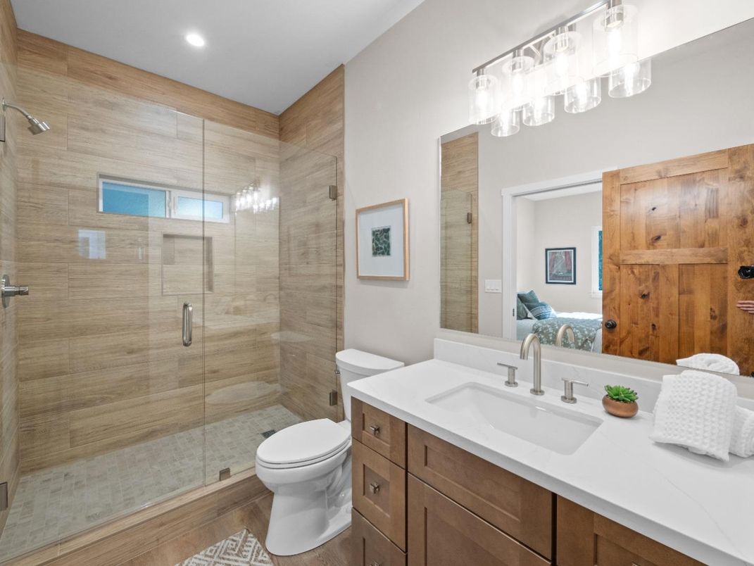 Bathroom, Glass Shower, Interior, Recessed Lighting