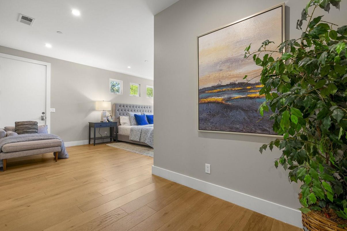 Bedroom, Interior, Recessed Lighting, Wood Texture Flooring