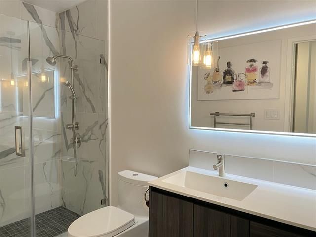 Bathroom, Glass Shower, Interior, Marble Walls, Pendant Lights