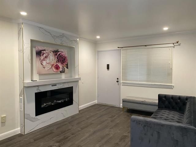 Fireplace, Interior, Recessed Lighting, Wood Texture Flooring