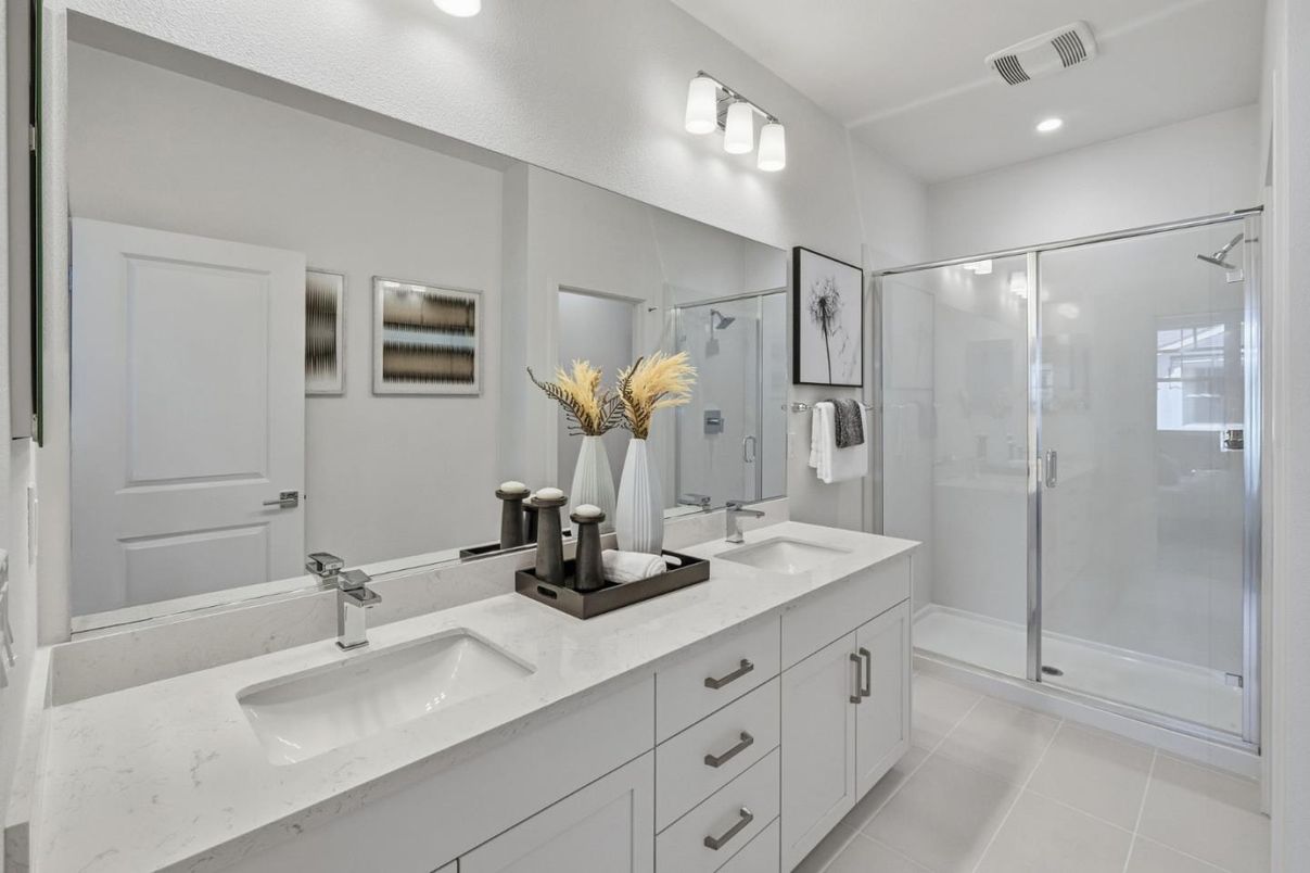 Bathroom, Dual Sink Vanities, Glass Shower, Interior, Recessed Lighting