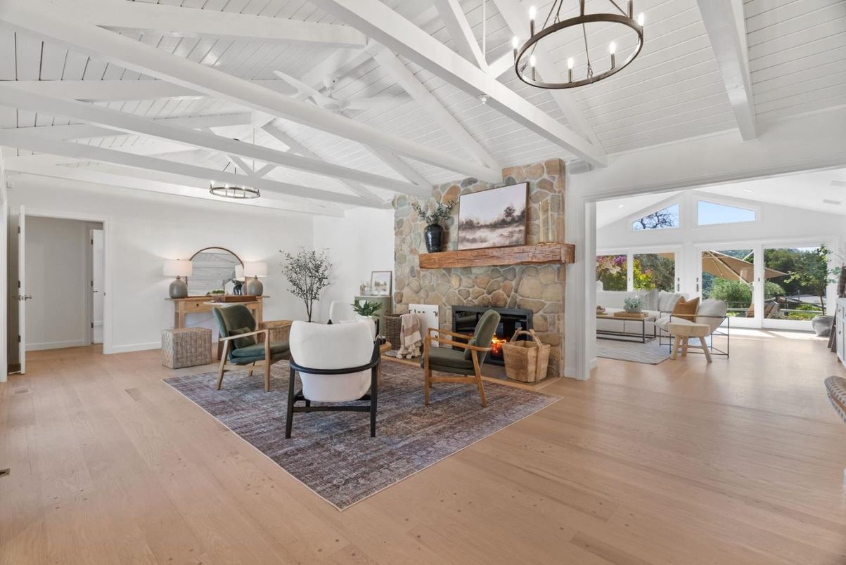 Fireplace, Interior, Living room, Stone Walls, Wood Texture Flooring