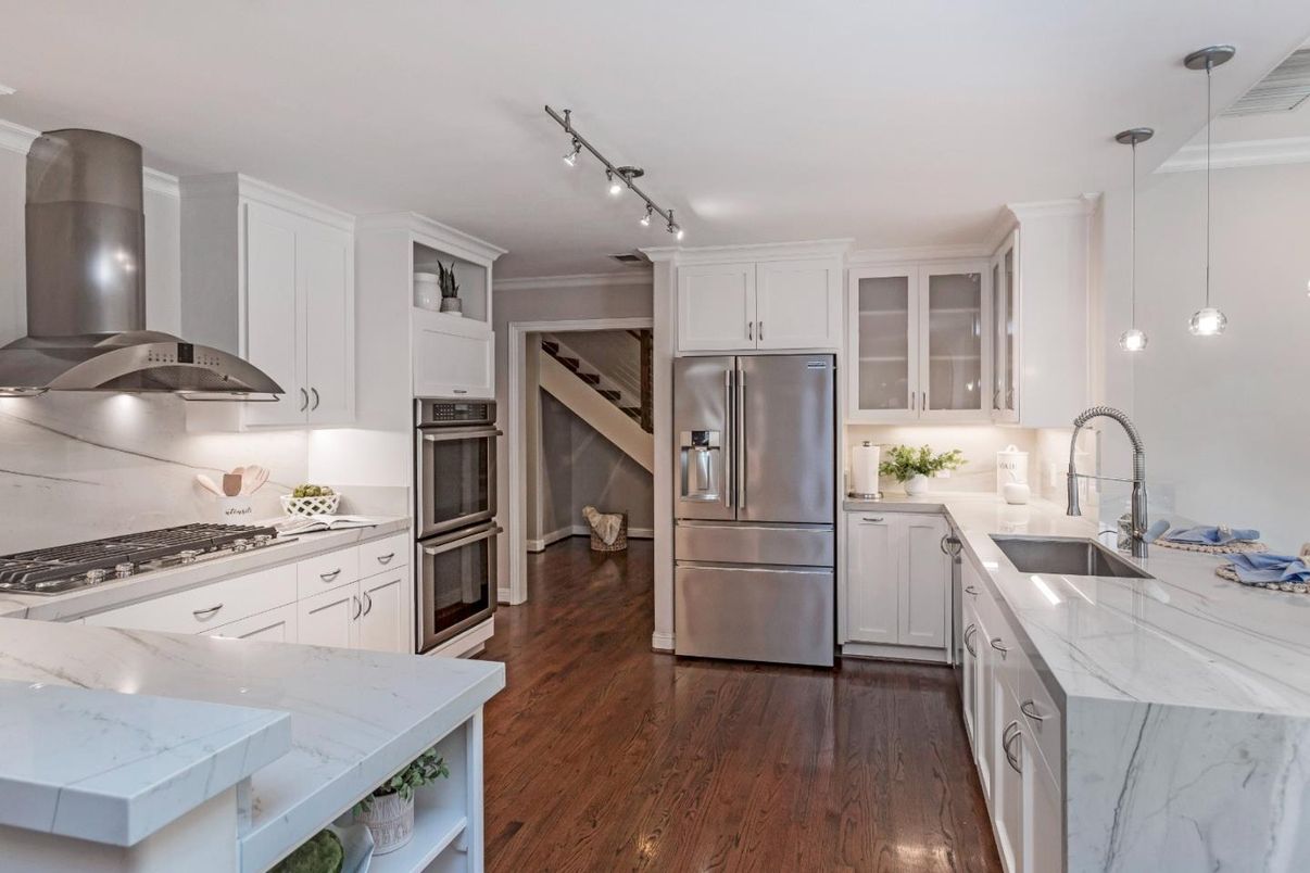 Interior, Kitchen, Pendant Lights, Stainless Steel Appliances, Wood Texture Flooring