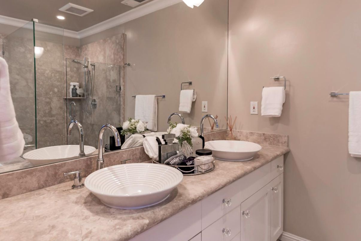 Bathroom, Dual Sink Vanities, Glass Shower, Interior, Recessed Lighting
