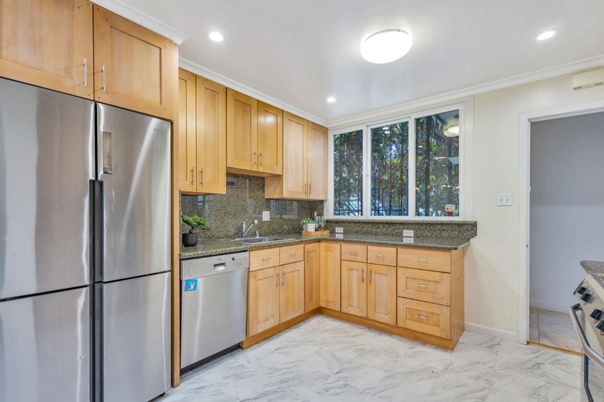 Interior, Kitchen, Marble, Recessed Lighting, Stainless Steel Appliances