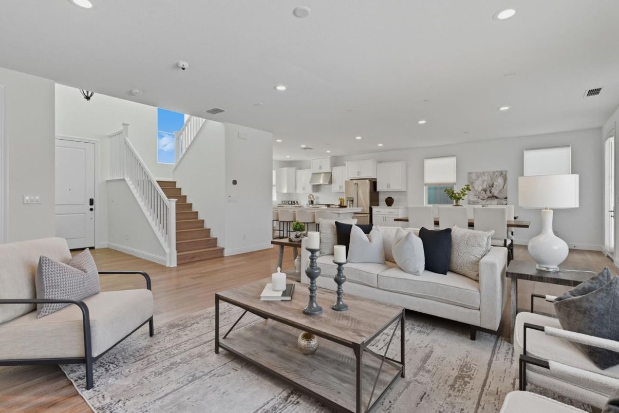 Interior, Kitchen, Living room, Recessed Lighting, Stainless Steel Appliances, Wood Texture Flooring