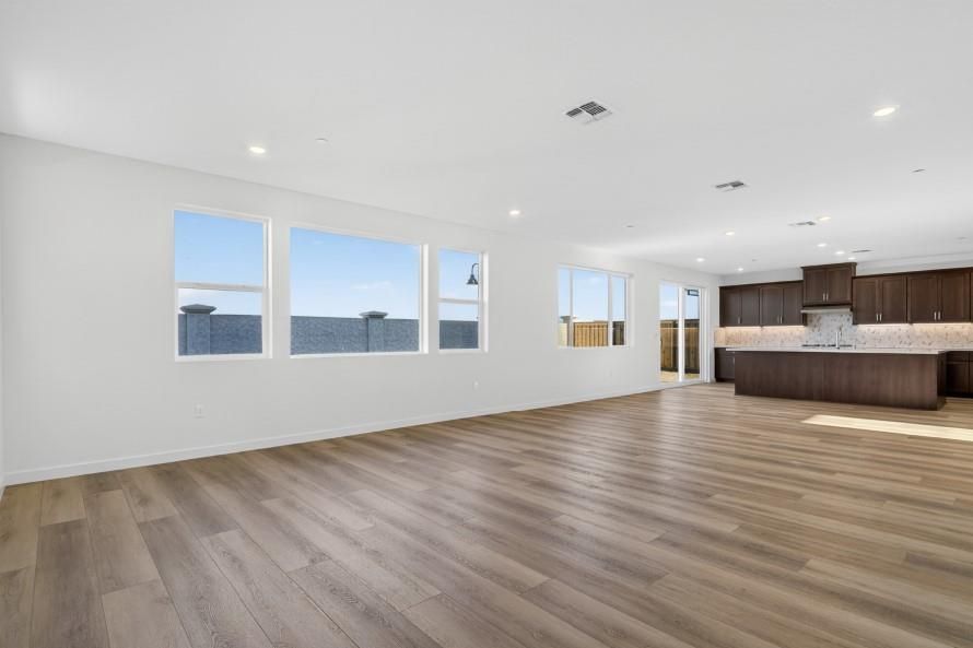Empty room, Interior, Kitchen, Recessed Lighting, Wood Texture Flooring