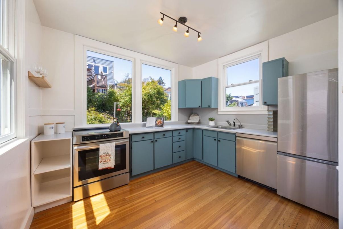 Interior, Kitchen, Stainless Steel Appliances, Wood Texture Flooring