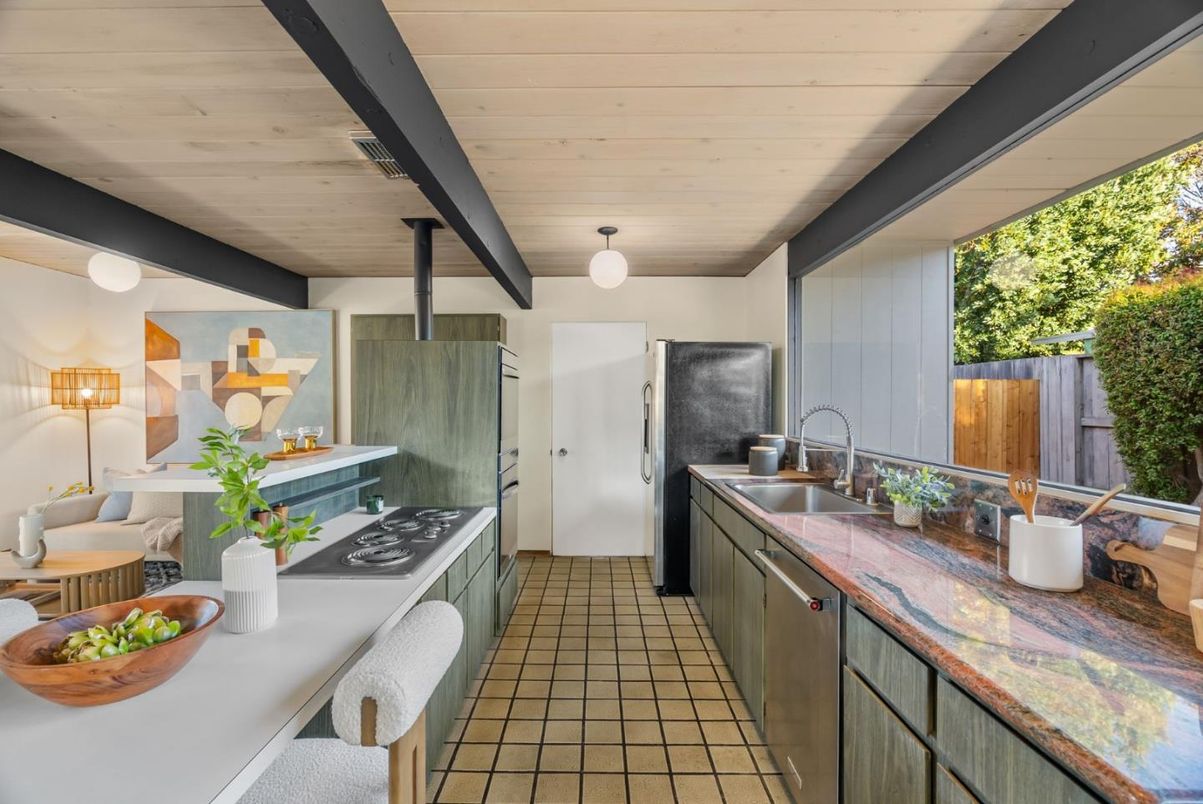 Interior, Kitchen, Pendant Lights, Stainless Steel Appliances, Wooden Ceilings