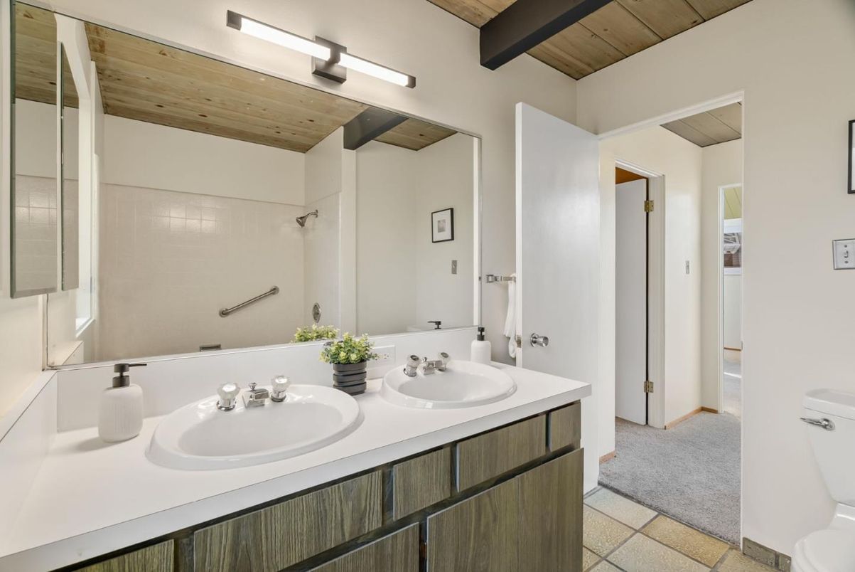 Bathroom, Dual Sink Vanities, Interior, Wooden Beams, Wooden Ceilings