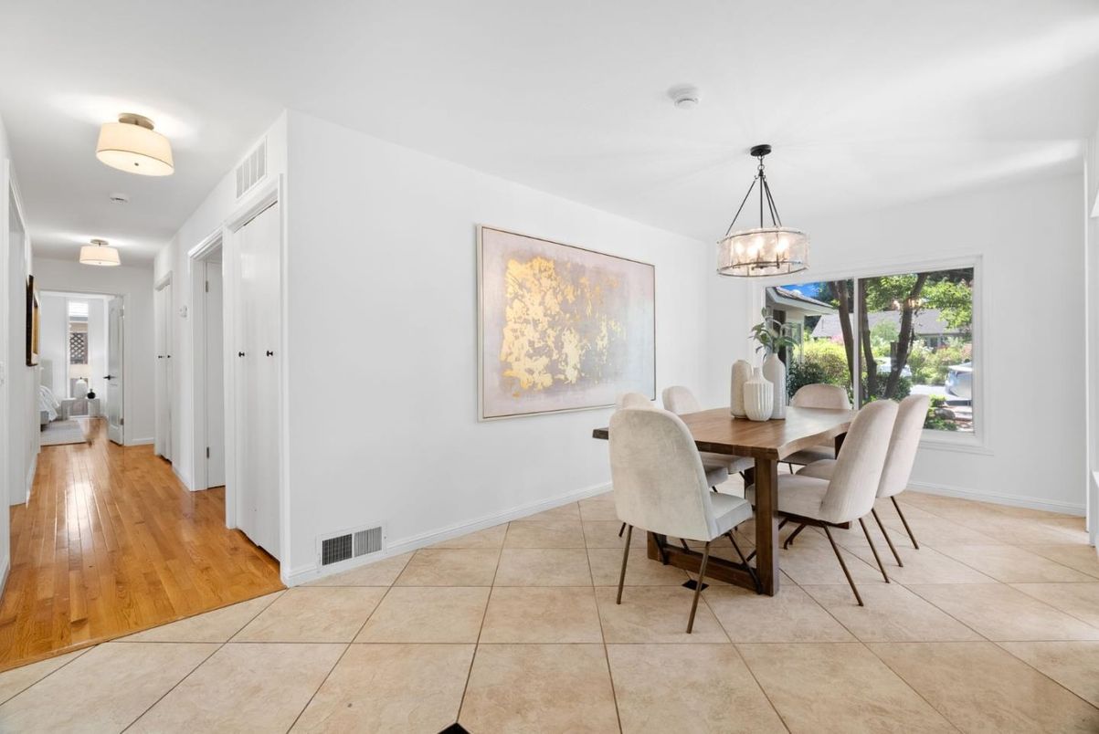 Dining room, Interior, Pendant Lights, Wood Texture Flooring