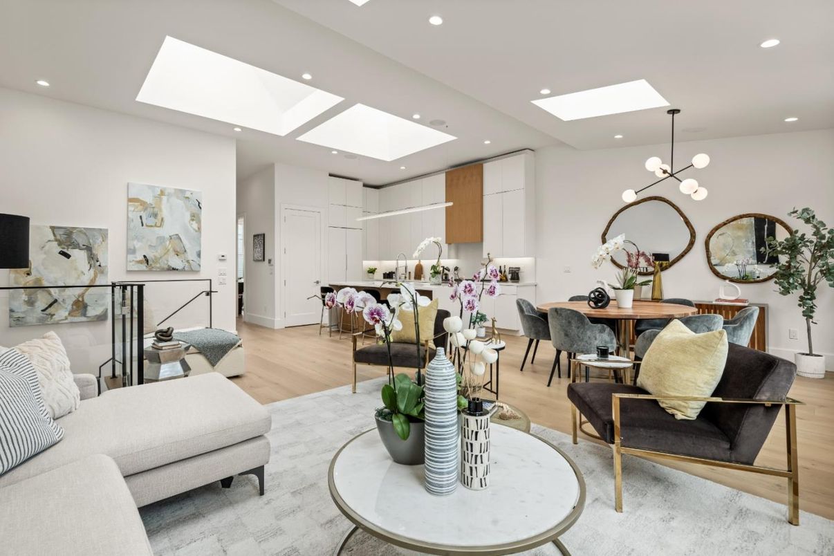 Dining room, Interior, Kitchen, Living room, Pendant Lights, Recessed Lighting, Wood Texture Flooring