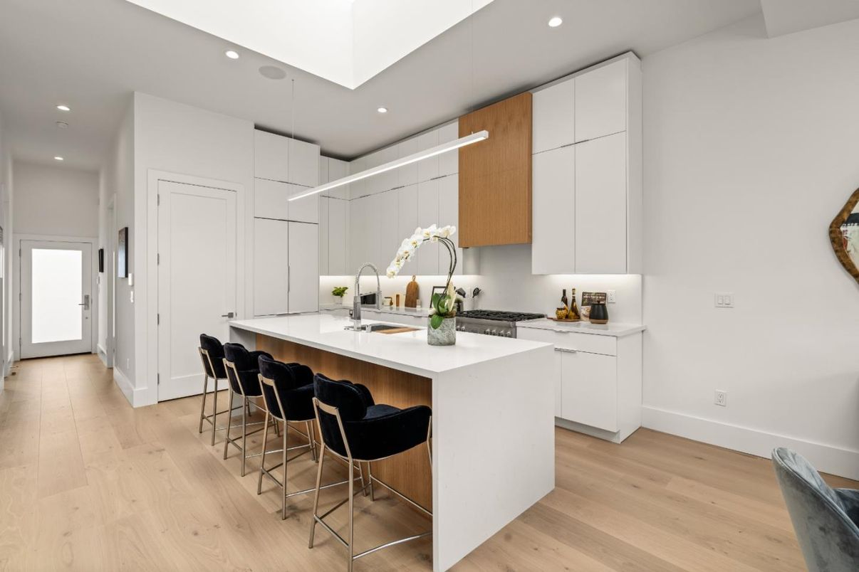 Interior, Kitchen, Pendant Lights, Recessed Lighting, Wood Texture Flooring