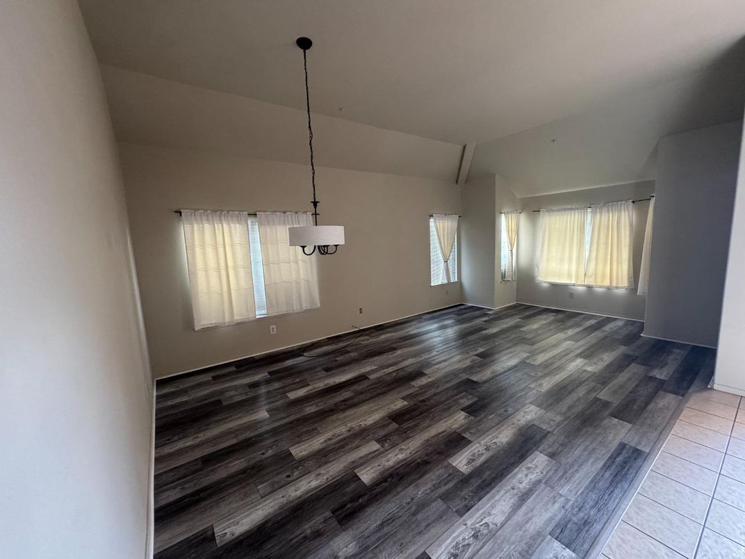 Empty room, Interior, Pendant Lights, Wood Texture Flooring