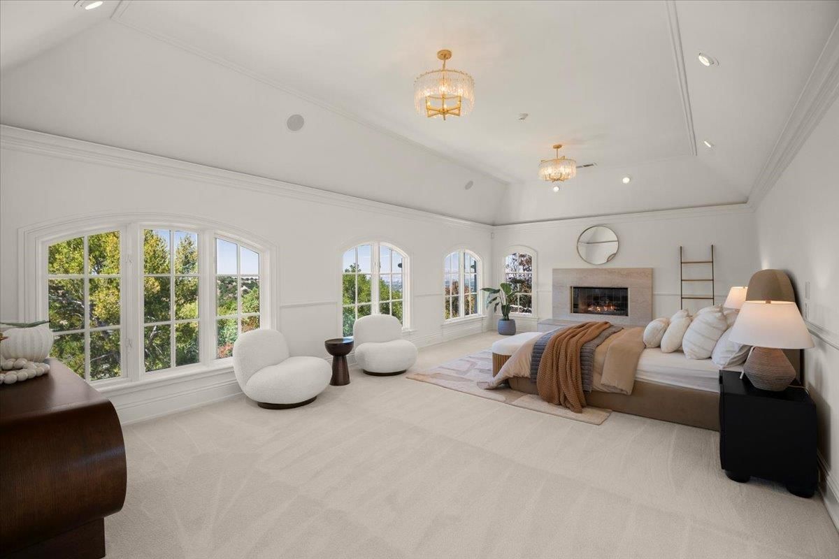 Bedroom, Chandelier, Fireplace, Interior, Recessed Lighting