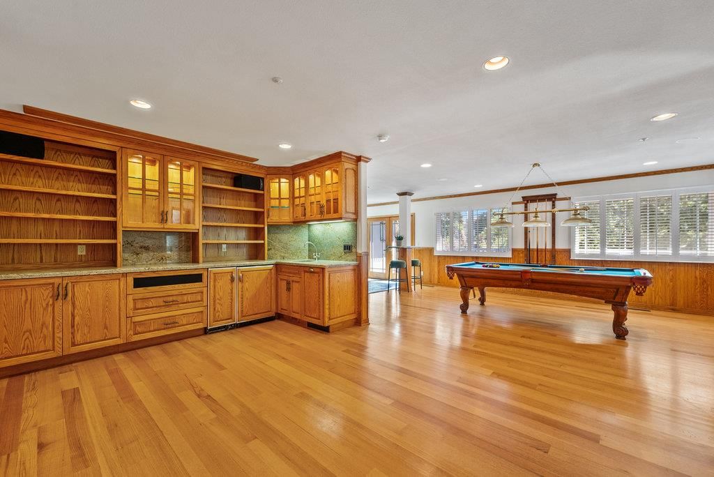 Billiard Table, Game Room, Interior, Recessed Lighting, Wood Texture Flooring