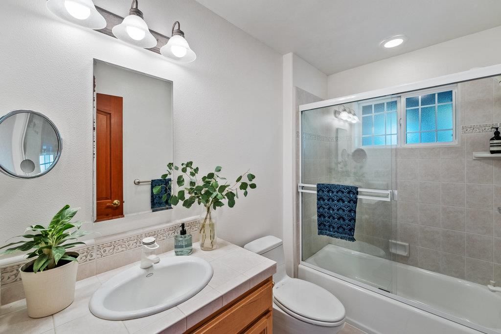Bathroom, Glass Shower, Interior, Recessed Lighting, Tile Countertops