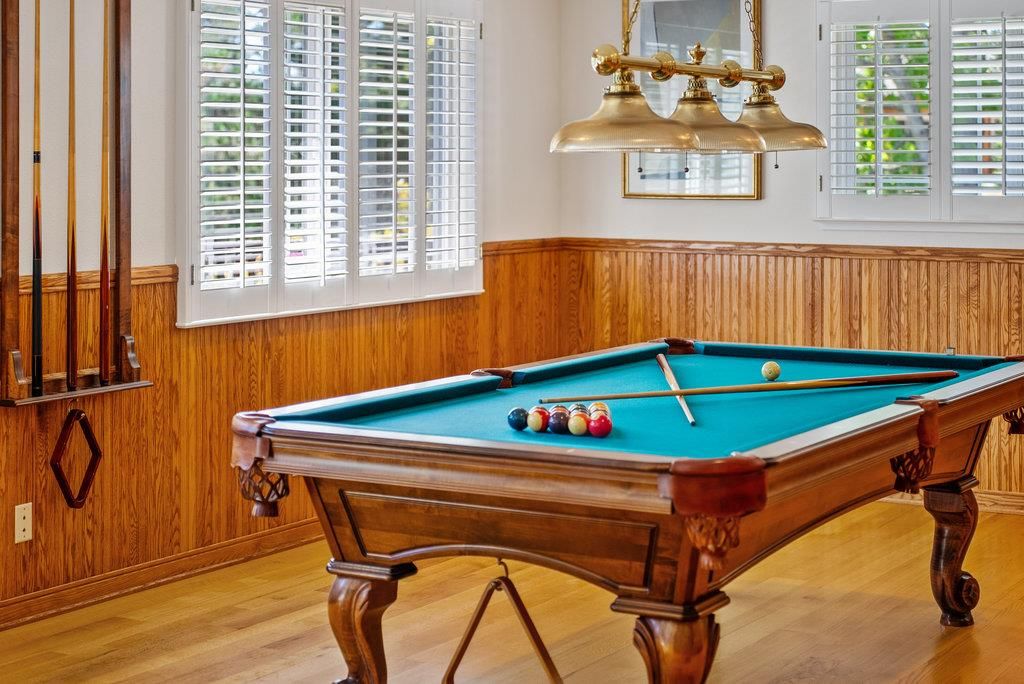 Billiard Table, Game Room, Interior, Wood Texture Flooring, Wooden Walls