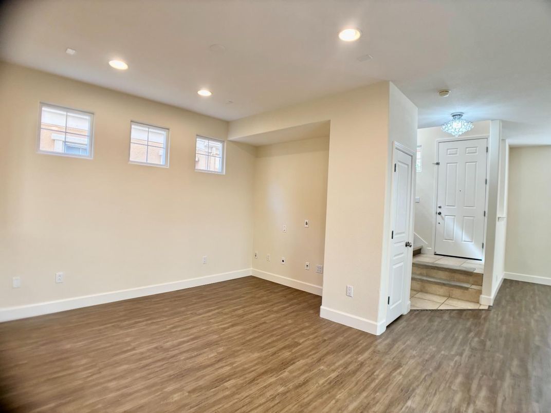 Chandelier, Empty room, Interior, Recessed Lighting, Wood Texture Flooring