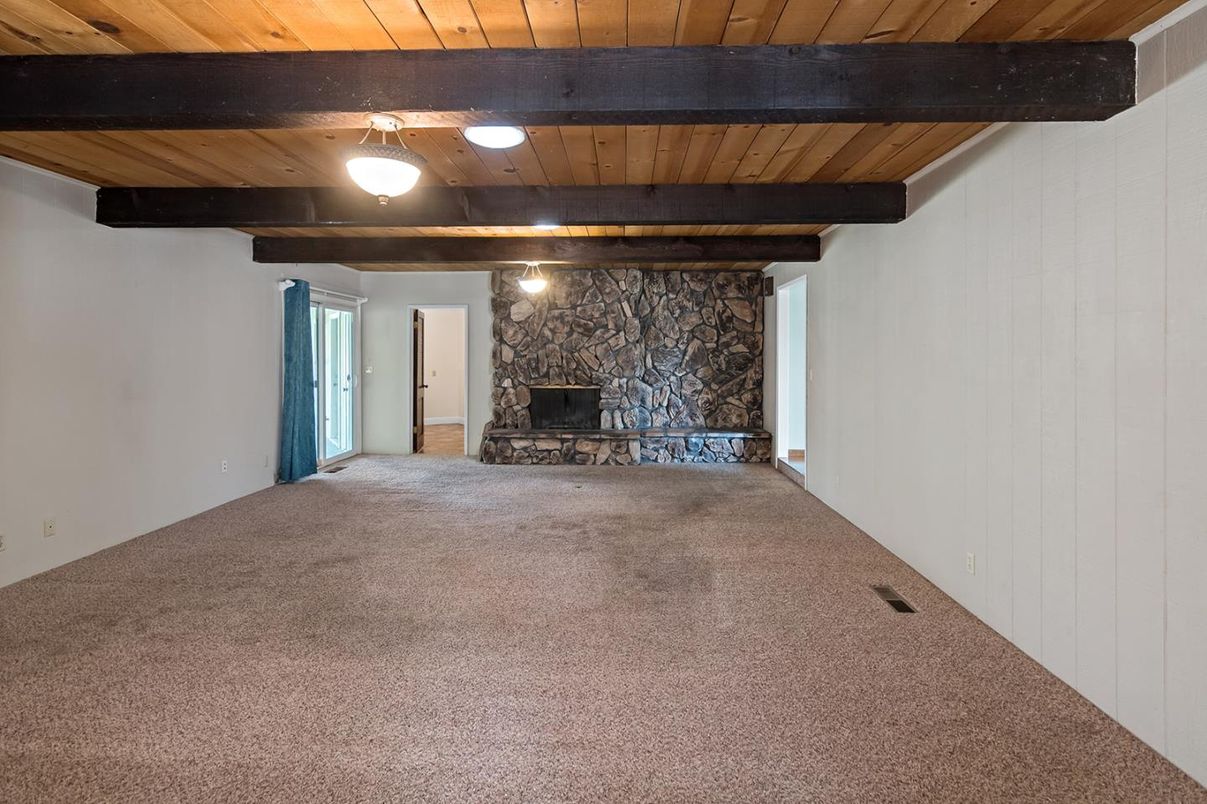 Empty room, Fireplace, Interior, Wooden Beams, Wooden Ceilings
