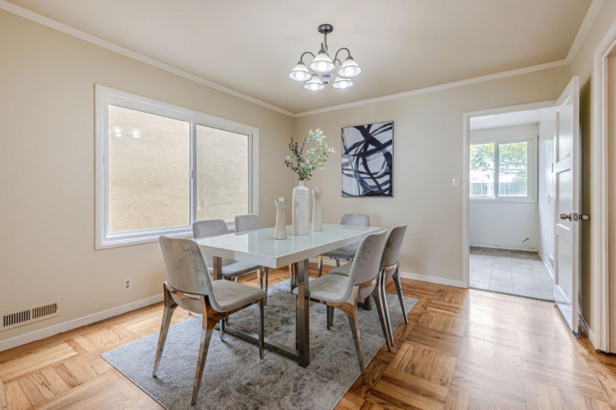 Chandelier, Dining room, Interior, Wood Texture Flooring