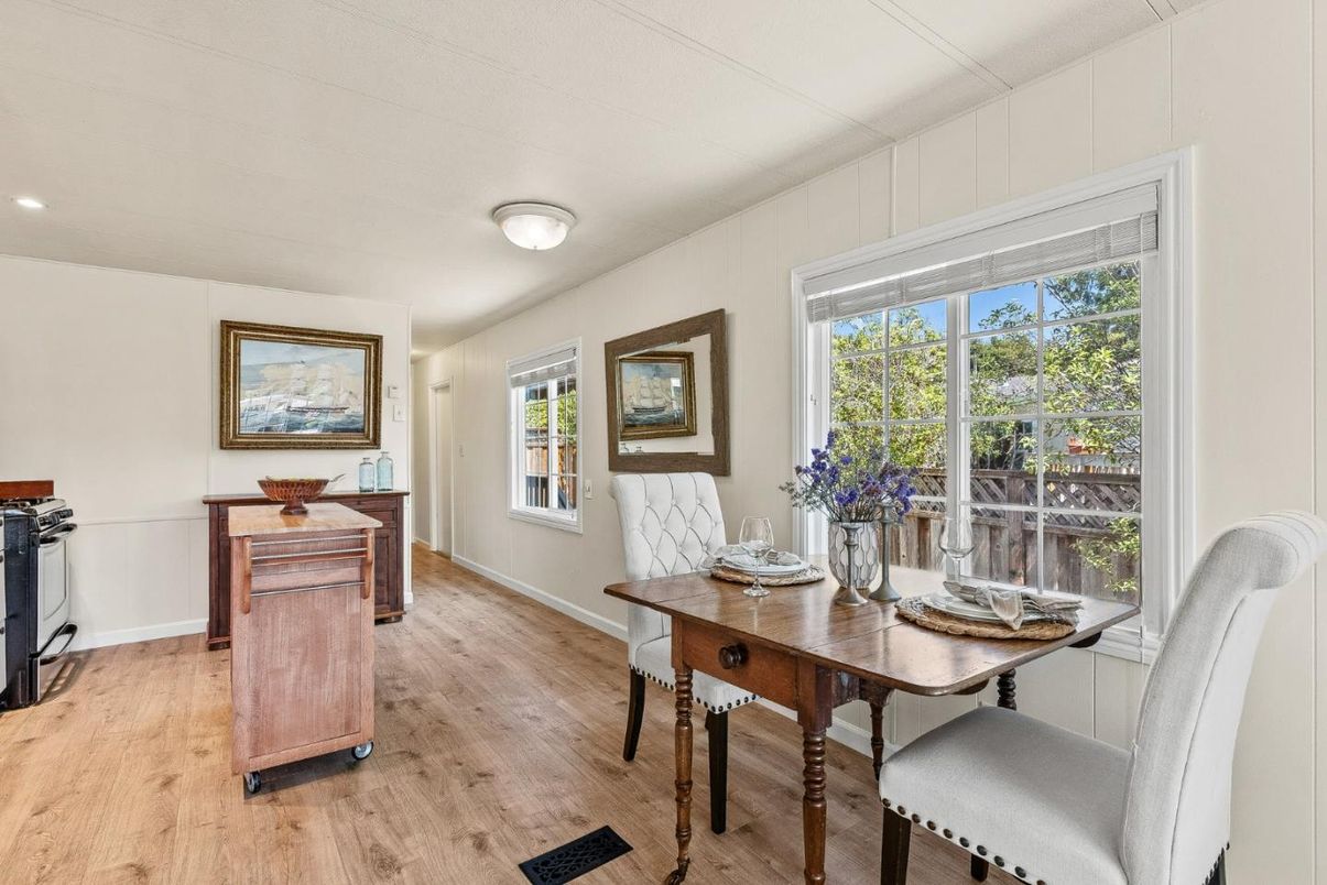 Dining room, Interior, Recessed Lighting, Wood Texture Flooring