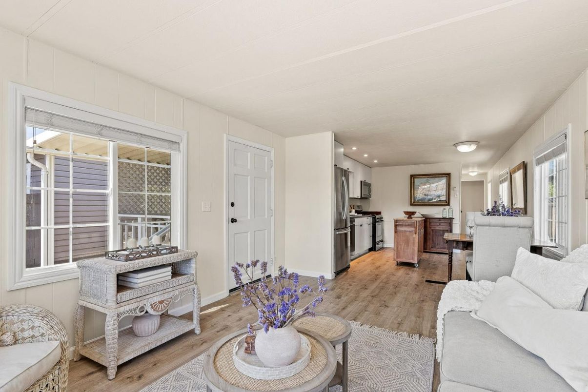 Interior, Kitchen, Living room, Recessed Lighting, Stainless Steel Appliances, Wood Texture Flooring