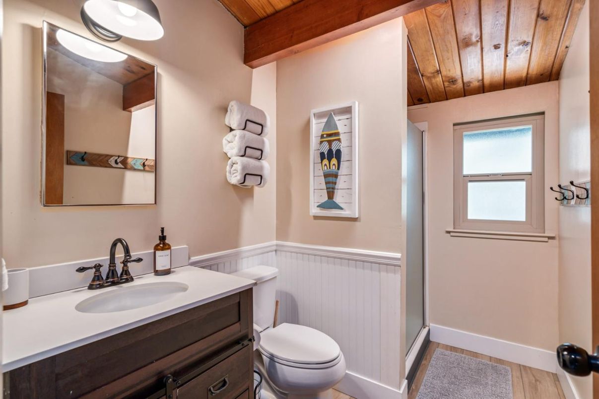 Bathroom, Interior, Wooden Beams, Wooden Ceilings, Wood Texture Flooring