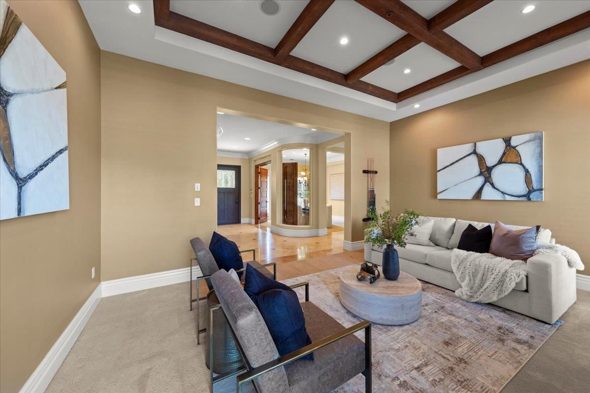 Interior, Living room, Recessed Lighting, Wooden Beams