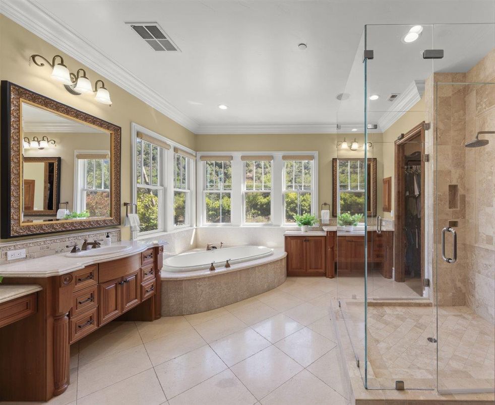 Bathroom, Dual Sink Vanities, Glass Shower, Interior, Recessed Lighting