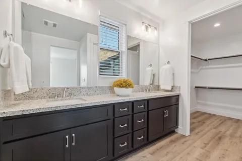 Bathroom, Interior, Recessed Lighting, Walk-in Closets, Wood Texture Flooring
